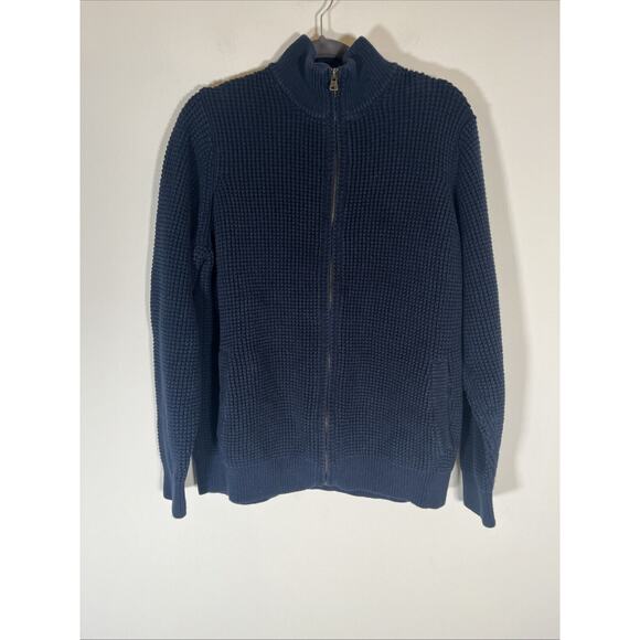 LL Bean Men's‎ Waffle Knit Full Zip Organic Cotton Sz XL Grandpa Navy Blue - Picture 1 of 13